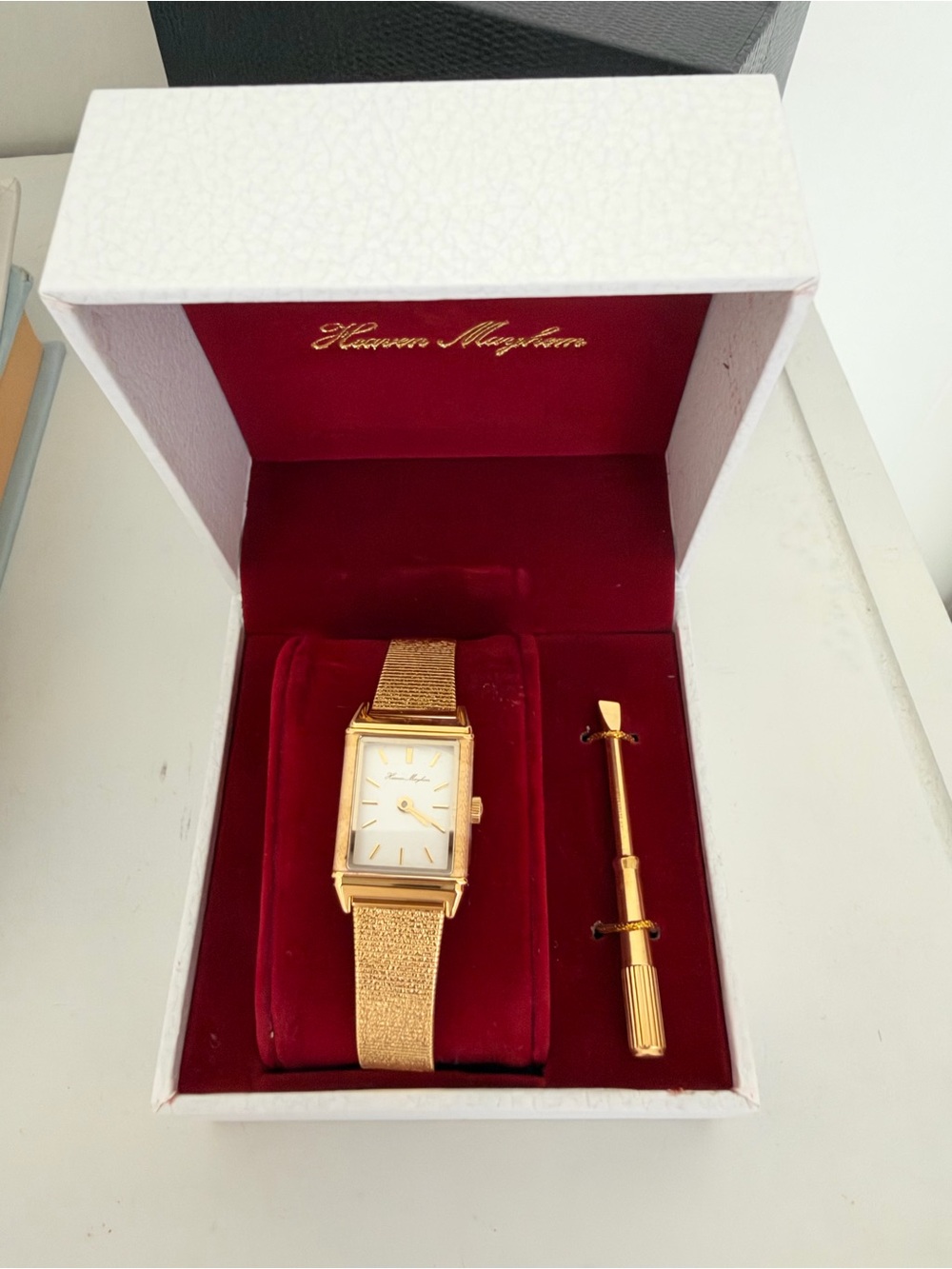 Women's Gold-Tone Rectangular Dress Watch with Mesh Bracelet